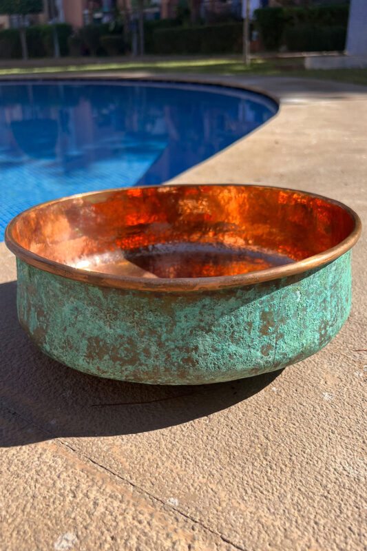 Verdigris Patina Hammered Copper Top Mount Bathroom Vessel Sink Vanity