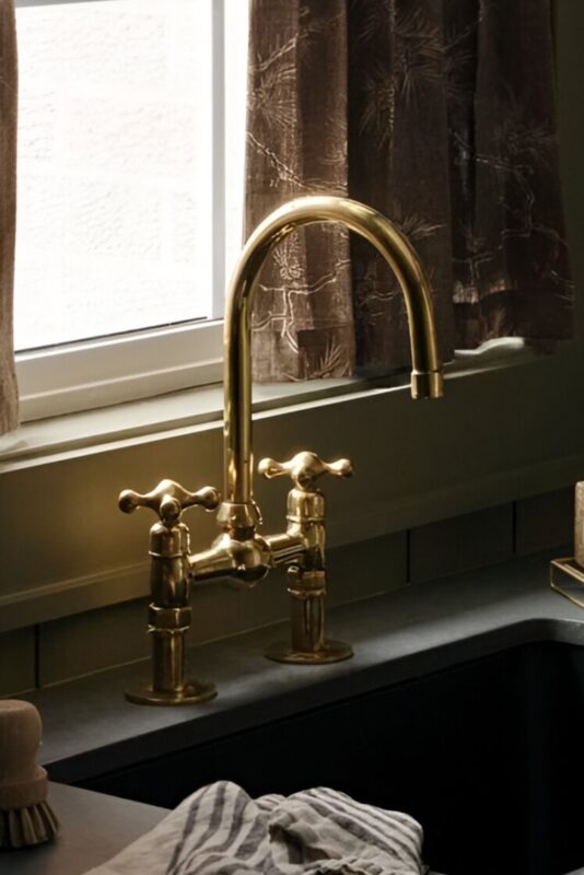 Unlacquered Brass Bridge Kitchen Faucet - Solid Kitchen Faucet With Ball Center