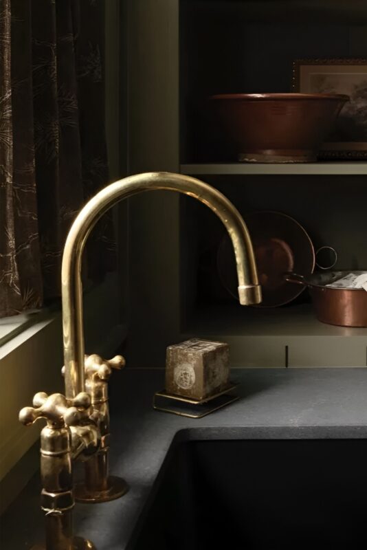 Unlacquered Brass Bridge Kitchen Faucet - Solid Kitchen Faucet With Ball Center