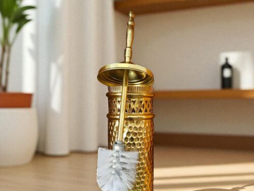 Unlacquered Brass Toilet Brush Holder,Solid Brass Hammered Canister With Lid Brush Vintage Farmhouse Bathroom Accessory,Handmade,BrushToilet