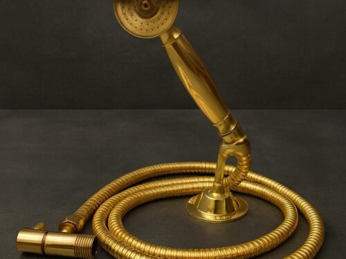 Unlacquered Brass Handheld Shower Head Set – Wall Mount Shower with Hose & Valve | Vintage Bathroom Fixture,VintageCopperDecor