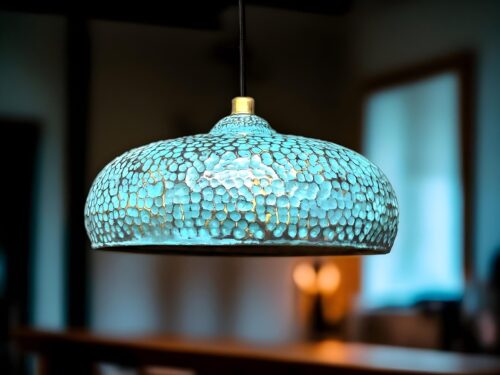 Handmade Vintage Patina Pendant Light, Blue Patina Dome Farmhouse Kitchen Lighting, Hammered Island Kitchen Ceiling Light,VintageCopperDecor