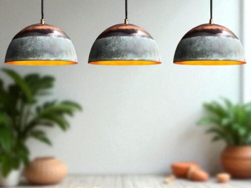 Set Of 3 Oxidized Copper Pendant Lights, Green Patina Farmhouse Pendant Light, Set Of Three Long Copper Kitchen Island Lighting,Marrakech360