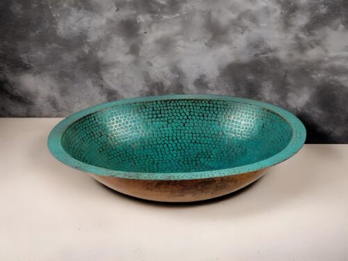 Oxidized Copper Drop in Bathroom Sink, Rustic Green Patina Drop in Sink, Farmhouse Rustic Copper Bathroom & Kitchen Sink,Marrakech360