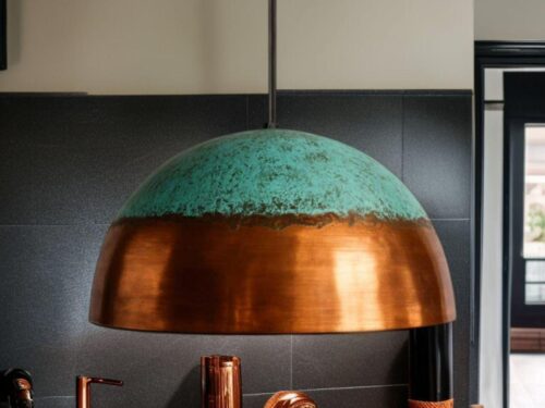Handmade Solid Copper Pendant Light – Rustic Farmhouse Dome with Green Patina – Handmade coppe Kitchen Island Ceiling Fixture,Marrakech360