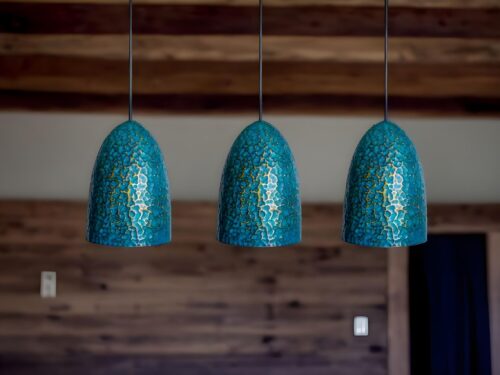 Set of 3 Oxidized Copper Hammered Pendant Lamps with Green-Blue Patina for kitchen island hanging lamp ,light fixture,Marrakech360