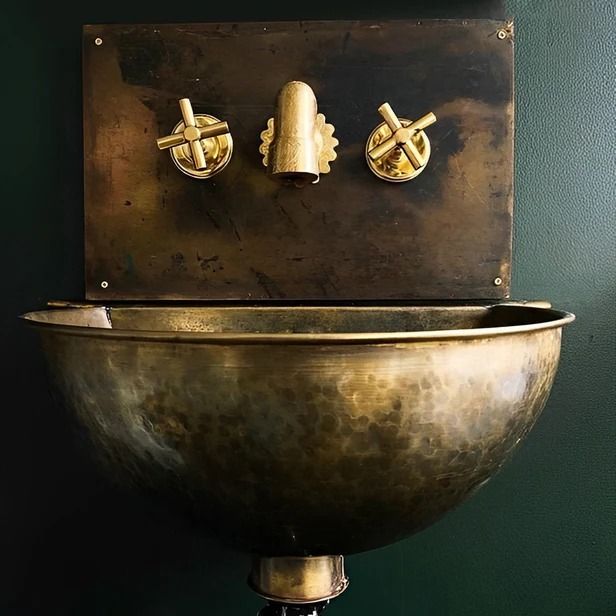Antique Brass Wall Mount Sink With Brass Mixer Faucet