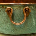 Artisanal Beauty: Green Patina Copper Bucket Vessel Bathroom Sink with Handles