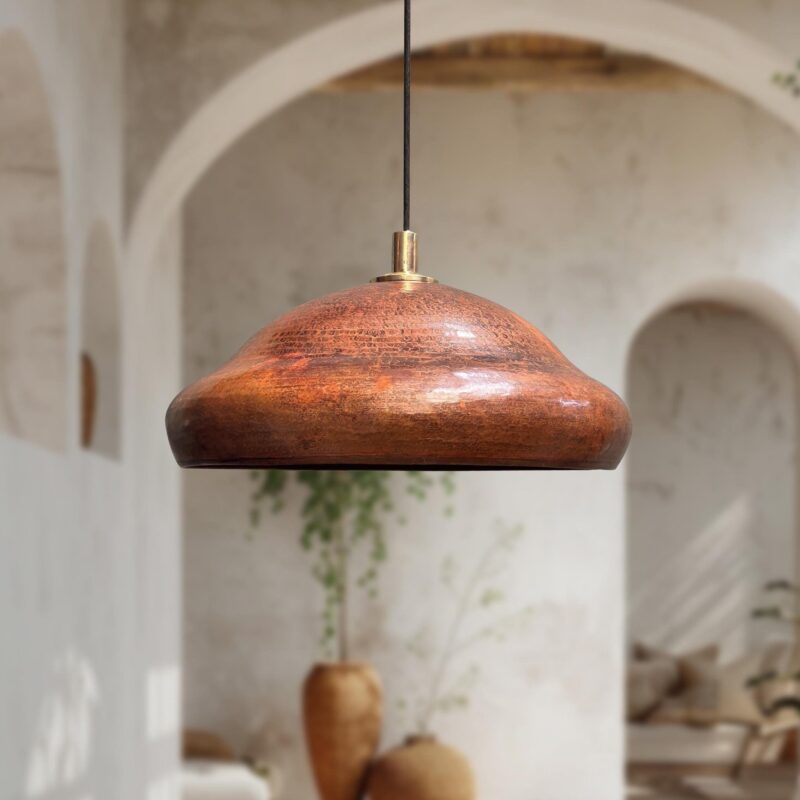 Copper Light Hammered Dome Ceiling Light, Solid Round Copper Pendant Light, Solid Round Rustic Copper Farmhouse Kitchen Island Light Fixture