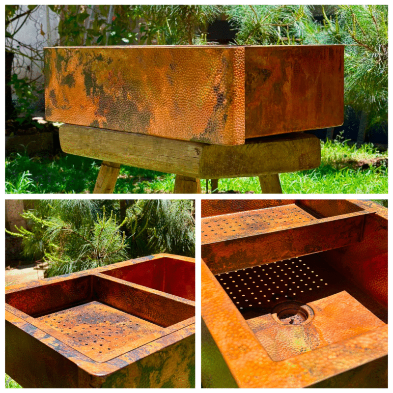 Copper Single Bowl Farmhouse Kitchen Sink With Drain Board