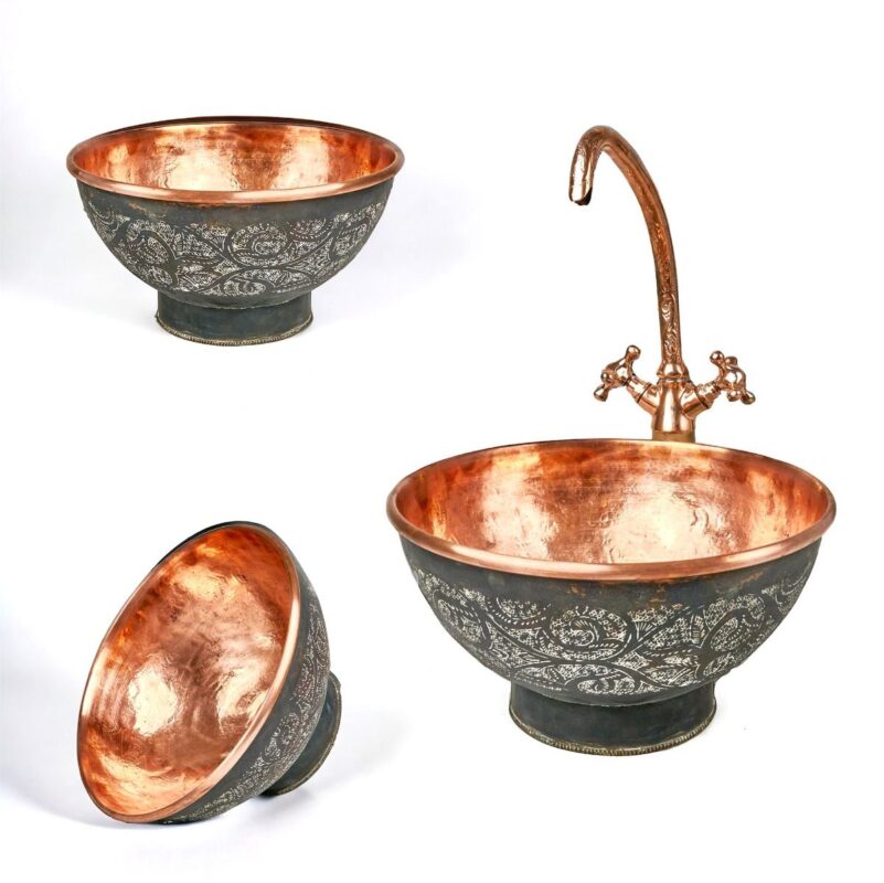 Copper Vessel Sink Bathroom, Black Wash Basin