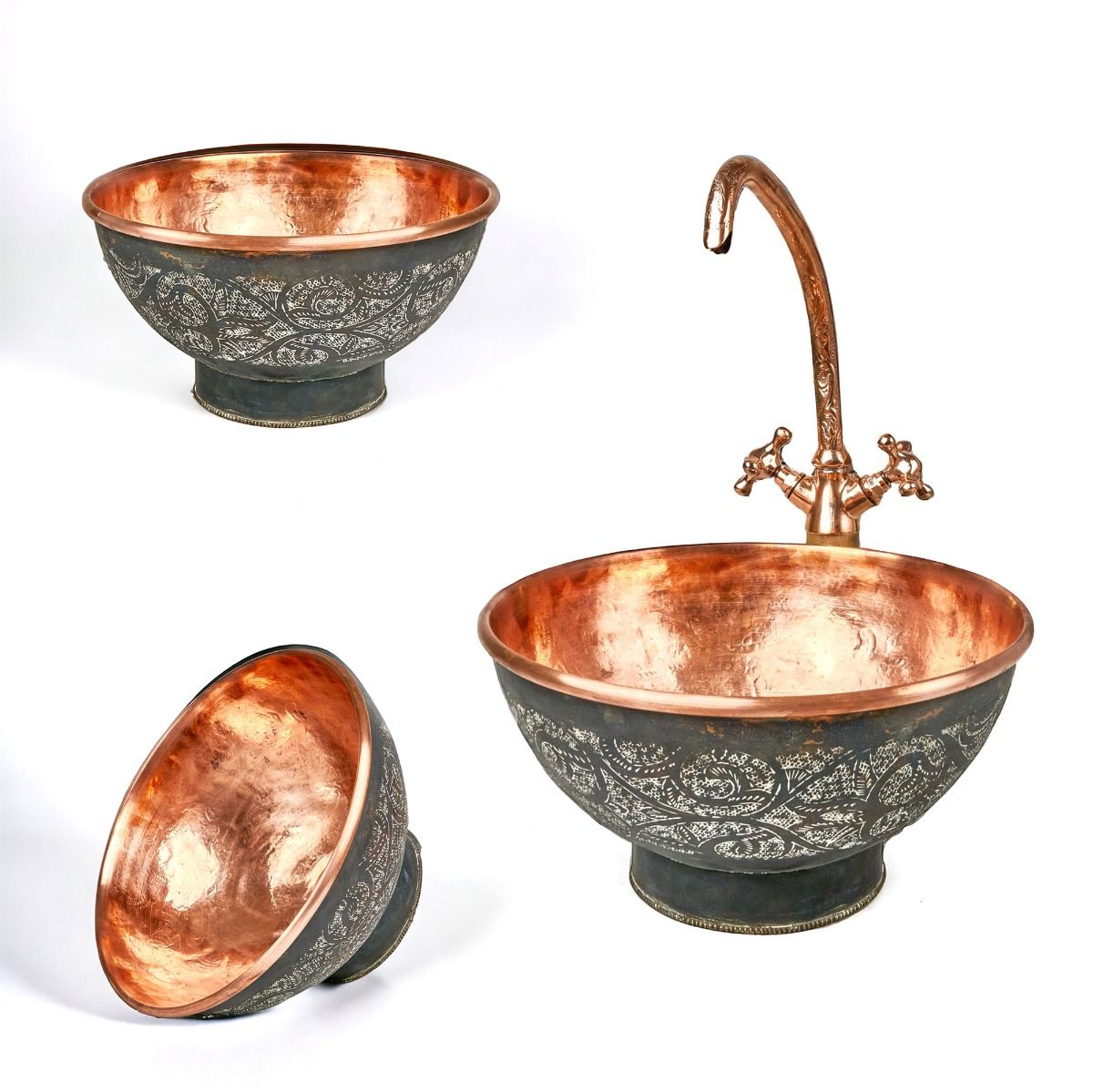 Copper Vessel Sink Bathroom, Black Wash Basin