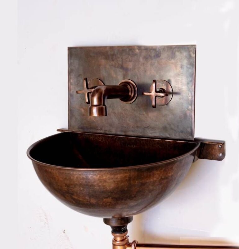 Copper Wall Mounted Bathroom Sink With Copper Mixer Faucet - 13 / 33 Cm / Sink+Bottle Trap