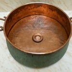 Functional Elegance: Green Patina Copper Bucket Vessel Bathroom Sink with Handles