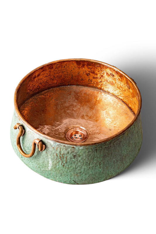 Green Patina Copper Bucket Vessel Bathroom Sink with Handles
