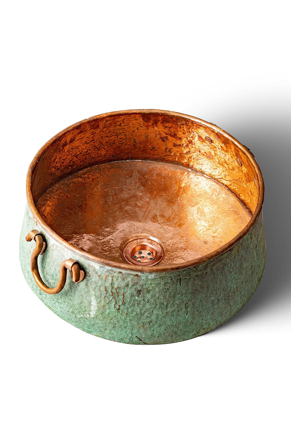 Green Patina Copper Bucket Vessel Bathroom Sink with Handles