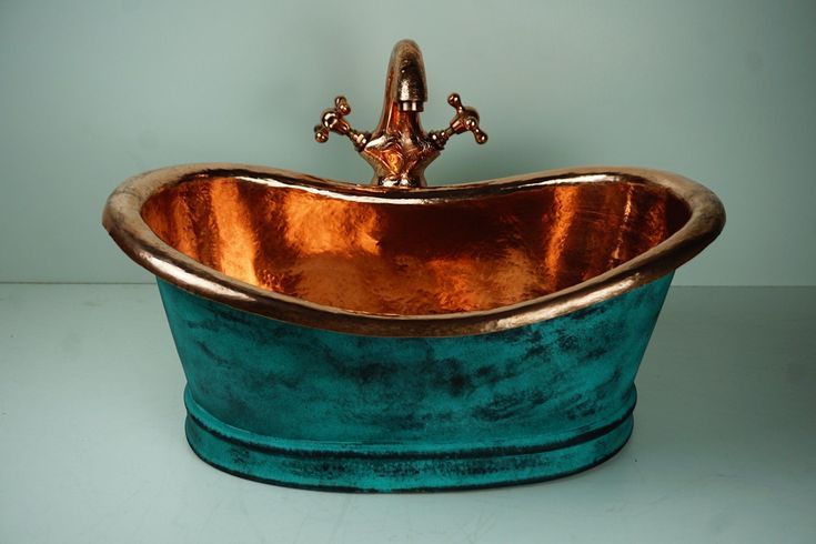 Green Patina Copper Tub-Style Vessel Sink Vanity