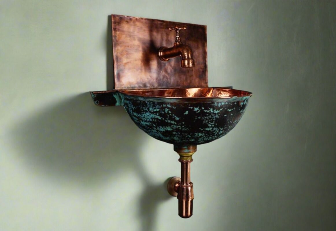 Green Patina Copper Wall Mounted Bathroom Sink