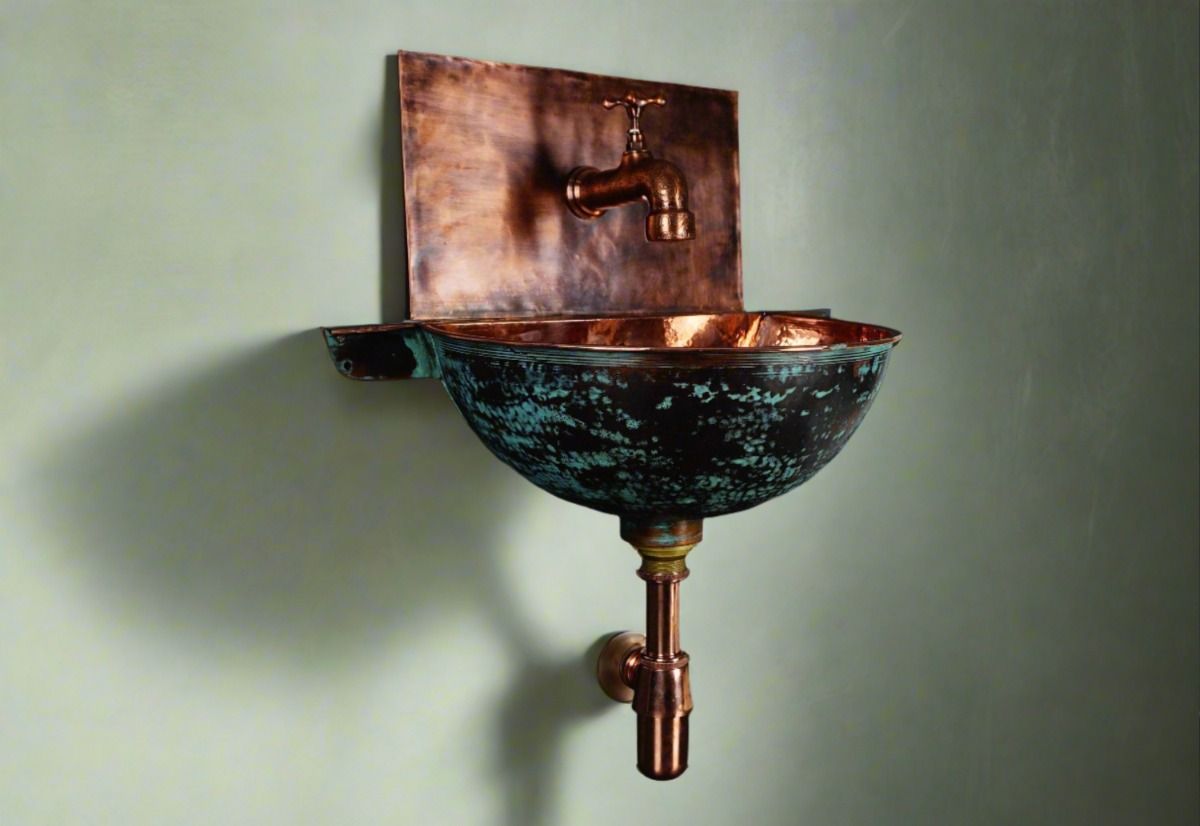 Green Patina Copper Wall Mounted Bathroom Sink