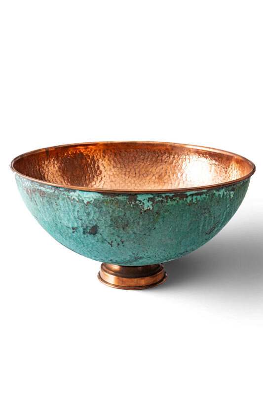 Green Patina Hammered Copper Vessel Bathroom Sink Vanity