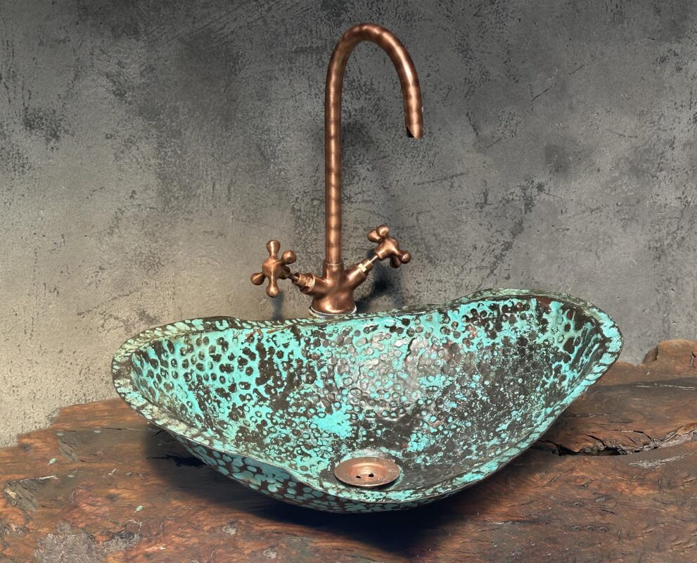 Handmade Hammered Copper Sink With Turquoise Patina, Unique Rustic Vessel Sink for Bathroom - Etsy