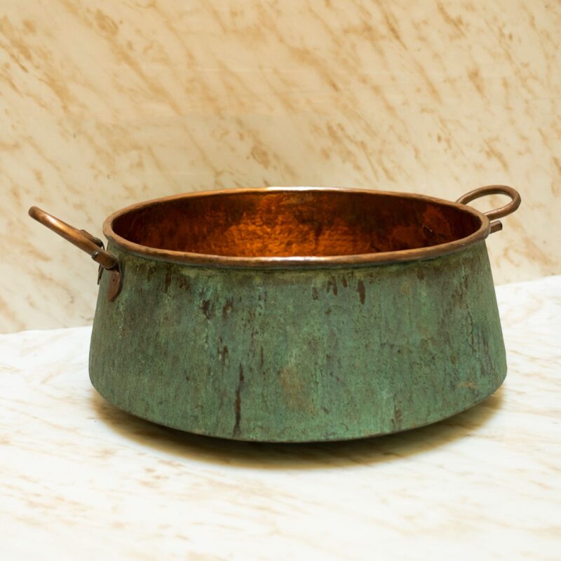 Nature's Elegance: Green Patina Copper Bucket Vessel Bathroom Sink with Handles