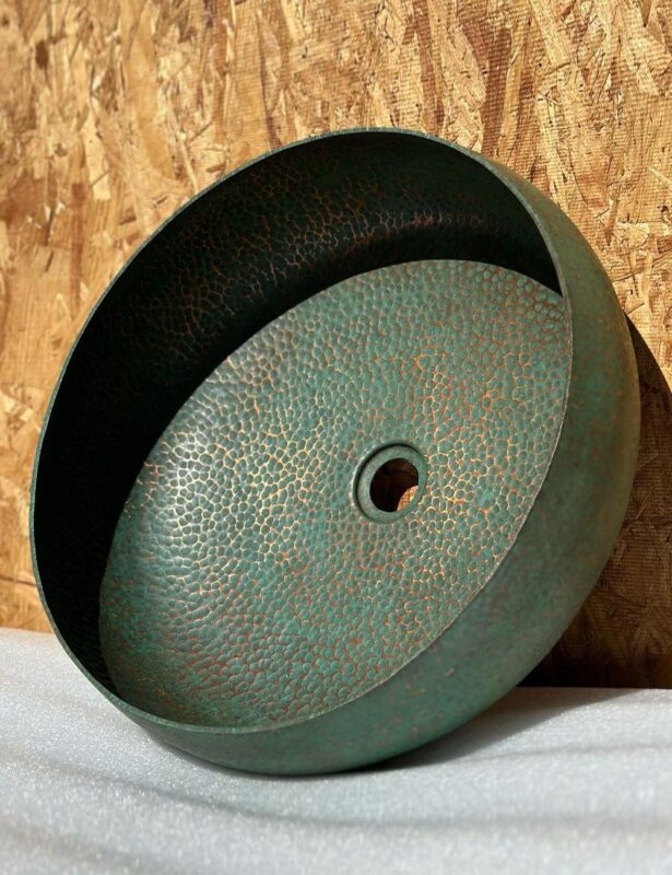 Oxidized Copper Bathroom Washbasin - Hammered Green Vessel Sink