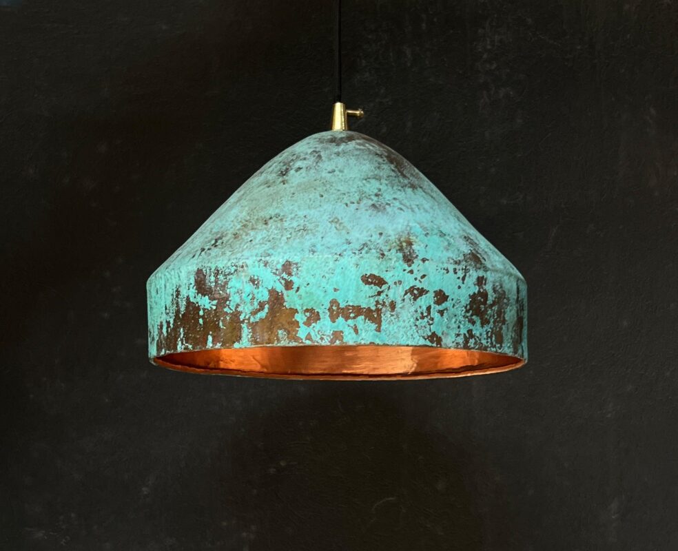 Oxidized Copper Island Kitchen Lighting,  Green Patina Copper Pendant Light Fixture