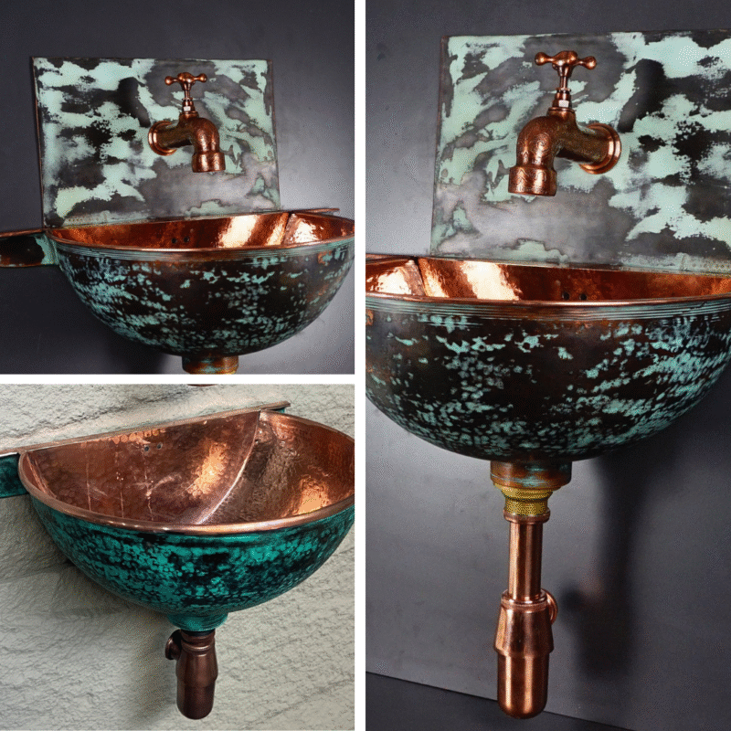 Oxidized Copper Wall Hung Sink Bathroom With Back Plate