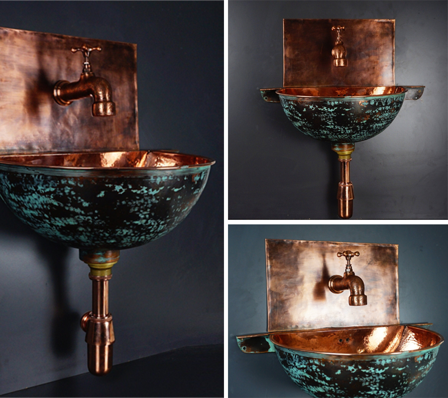 Oxidized Copper Wall Mount Sink Bathroom