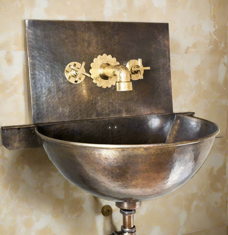 Patina Brass Wall Mount Sink With Mixed Faucet