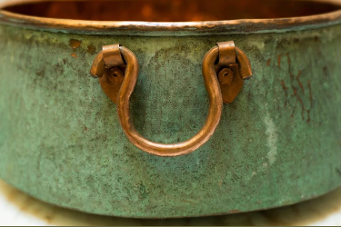 Round Copper Bucket Vessel Bathroom Sink  GREEN Patina Finish