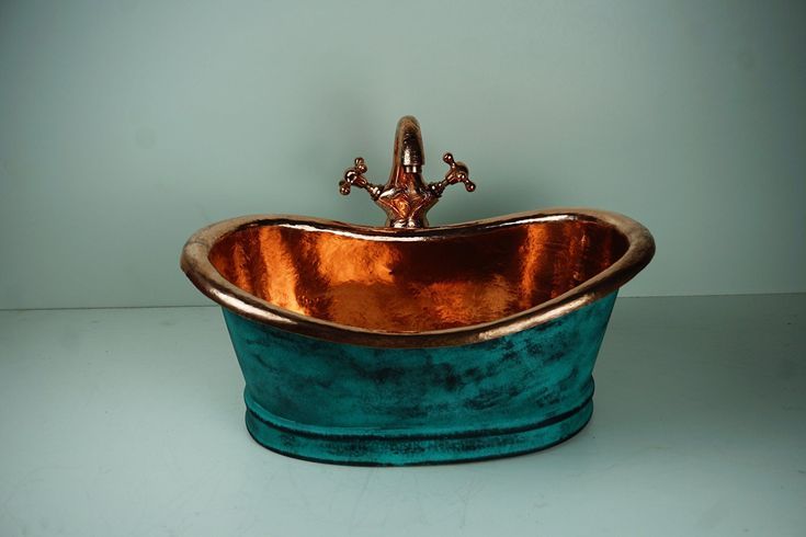 Rustic Elegance: Green Patina Copper Tub-Style Vessel Sink Vanity
