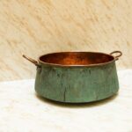 Rustic Retreat: Green Patina Copper Bucket Vessel Bathroom Sink with Handles