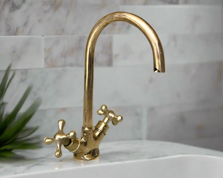 Unlacquered Brass Bathroom Faucet ,Solid Brass Gooseneck Faucet For Sink