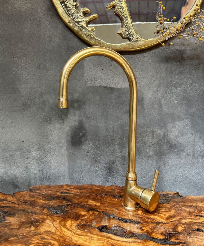 Unlacquered Brass Bathroom Faucet, Solid Brass Mixer Faucet, Single Handle Bar Brass Faucet