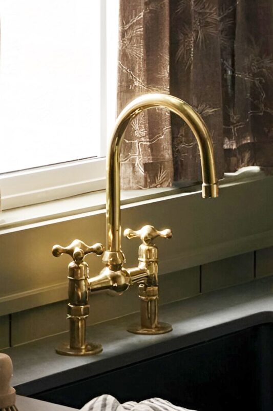 Unlacquered Brass Bridge Kitchen Faucet - Solid Kitchen Faucet With Ball Center
