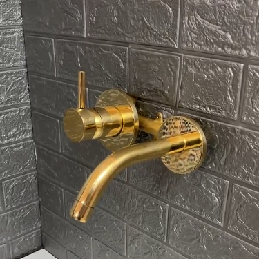 Unlacquered Brass Wall Mount Single Handle Mixer Bathroom Faucet