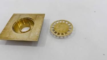 Unlacquered Hammered Brass Square Shower Drain with Removable Cover