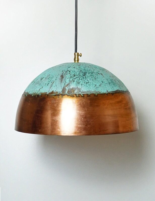 Verdigris Copper Farmhouse Pendant Light - Green Patina Ceiling Light