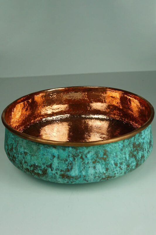 Verdigris Patina Hammered Copper Top Mount Bathroom Vessel Sink Vanity