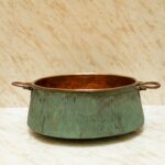 Vintage Charm: Green Patina Copper Bucket Vessel Bathroom Sink with Handles