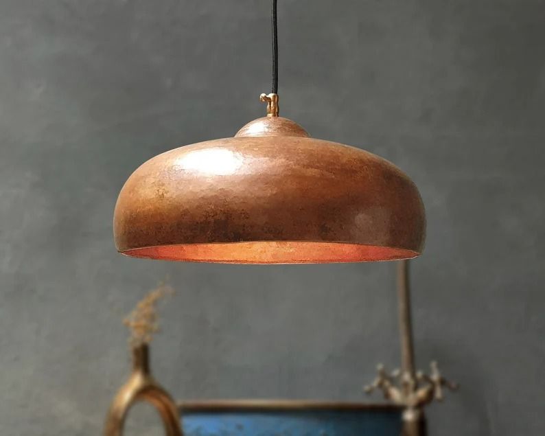 Vintage Copper Pendant Light, Oxidized Dome Ceiling Light, Hammered Kitchen Island Light Fixture - Etsy