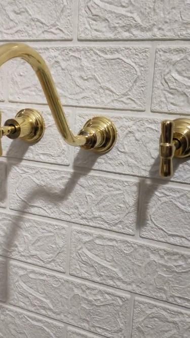 Wall Mount Vintage Antique Brass Gooseneck Faucet Over Bathroom Sink - Unlacquered Brass