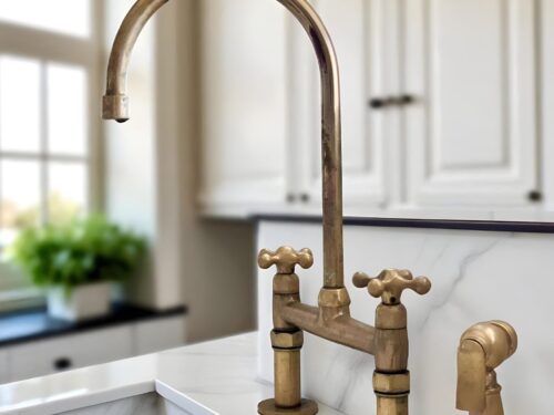 Unlacquered Solid Brass Bridge Faucet: Antique Kitchen Sink Fixture