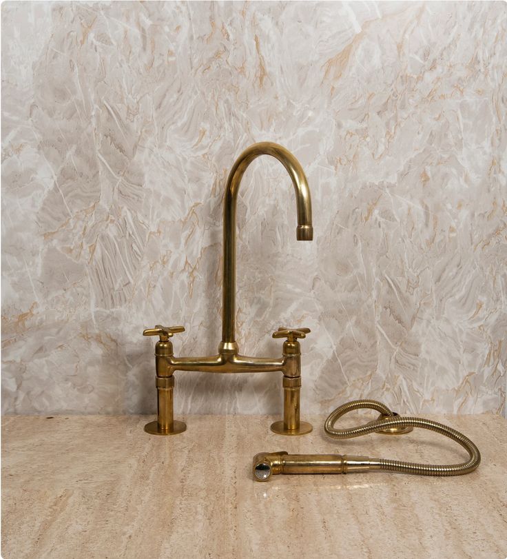 Antique Brass Bridge Kitchen Faucet with Side Sprayer, 8 Inch Bridge Faucet for Kitchen Sinks ETSY