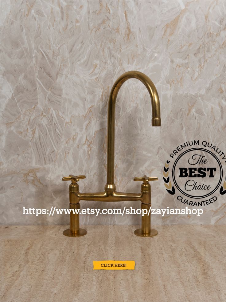 Antique Brass Bridge Kitchen Faucet with Side Sprayer, 8 Inch Bridge Faucet for Kitchen Sinks