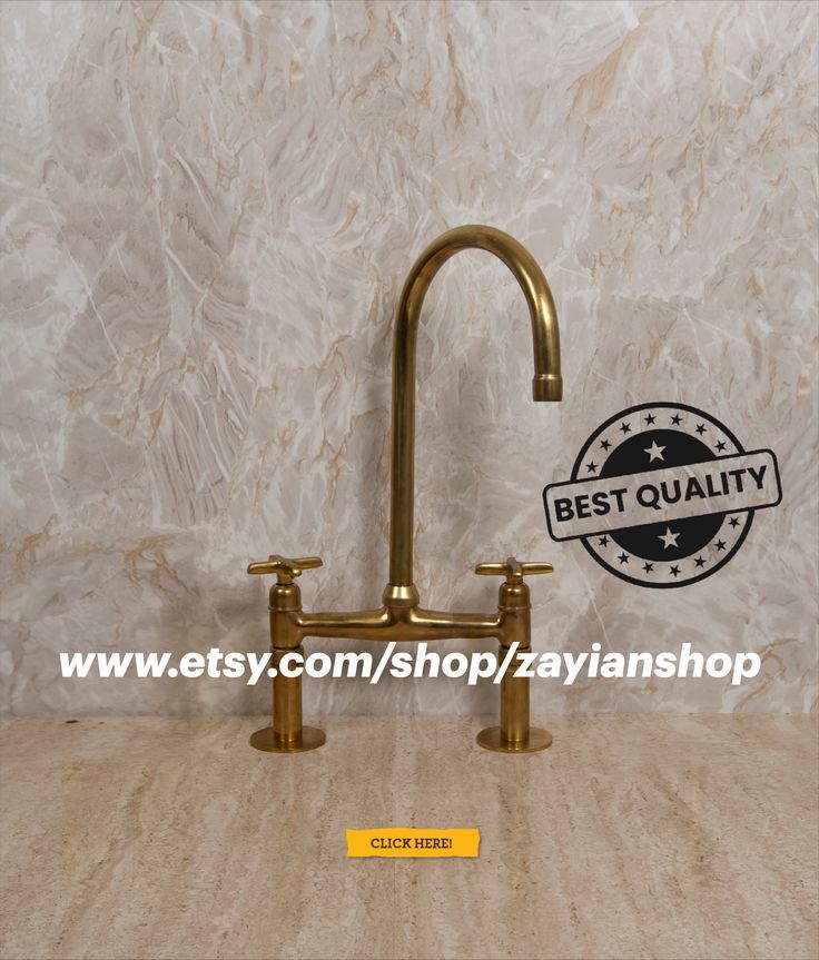 Antique Brass Bridge Kitchen Faucet with Side Sprayer, 8 Inch Bridge Faucet for Kitchen Sinks