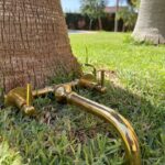 Unlacquered Brass Bathroom Faucet , Brass Wall Mount Faucet Bathroom
