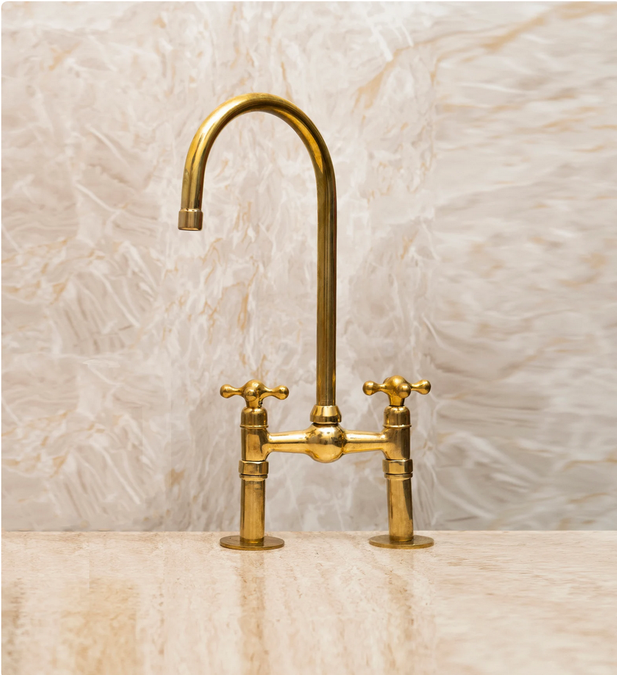 Antique Brass Kitchen Faucet with cross handles